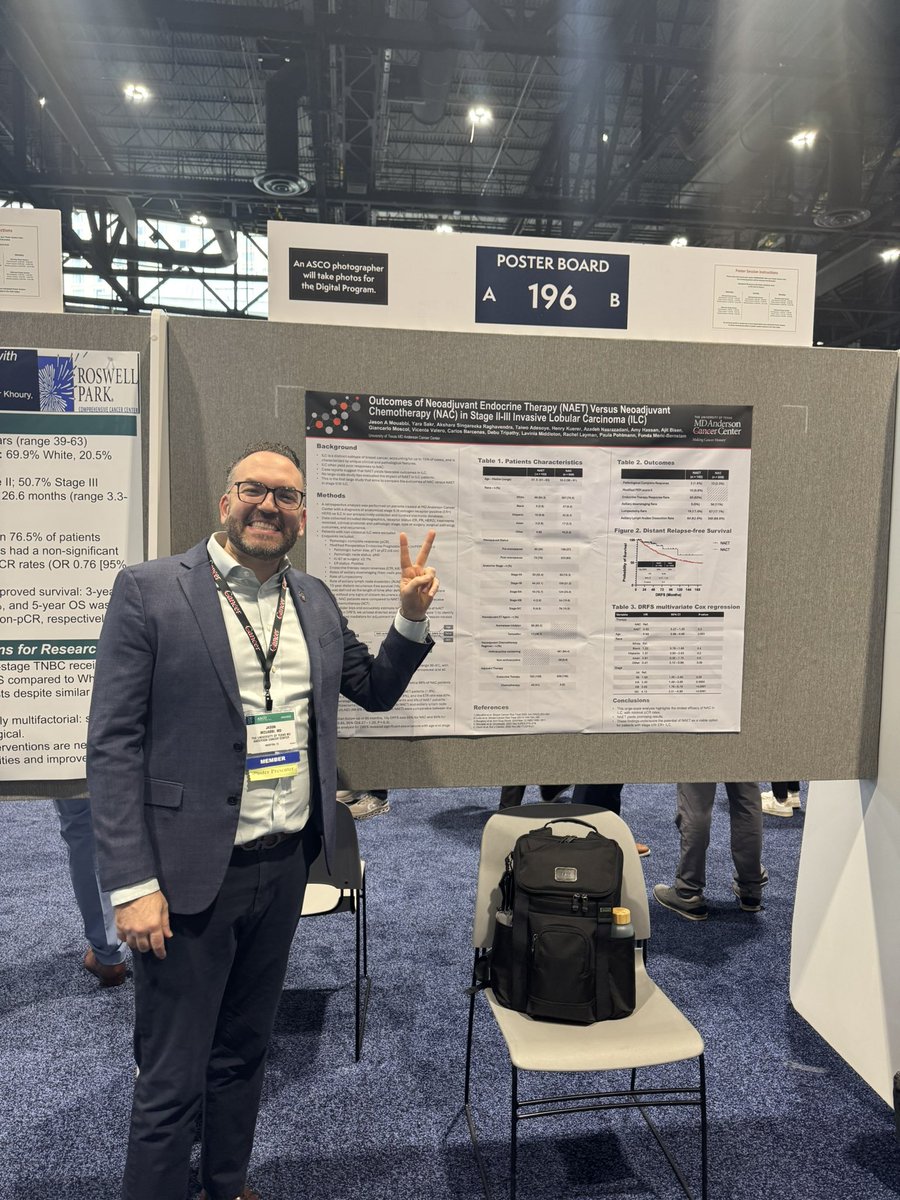 Jason A. Mouabbi MD (@jamouabbi) on Twitter photo Presenting 2 posters this morning at the <a href="/ASCO/">ASCO</a> #ASCO25 Breast Cancer poster session — both focused on #ILC.
Proud to advance lobular breast cancer research with <a href="/LobularBCA/">Lobular Breast Cancer Alliance</a>.
Poster #1 (in collaboration with <a href="/BostonGeneCorp/">BostonGeneCorp</a>) was selected for a <a href="/GRASPtweets/">GRASP</a> award!
Stop by and say Presenting 2 posters this morning at the <a href="/ASCO/">ASCO</a> #ASCO25 Breast Cancer poster session — both focused on #ILC.
Proud to advance lobular breast cancer research with <a href="/LobularBCA/">Lobular Breast Cancer Alliance</a>.
Poster #1 (in collaboration with <a href="/BostonGeneCorp/">BostonGeneCorp</a>) was selected for a <a href="/GRASPtweets/">GRASP</a> award!
Stop by and say