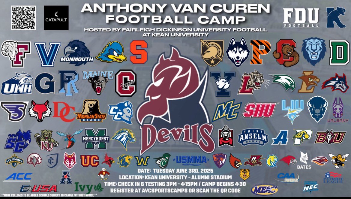 I will be attending the FDU FOOTBALL Mega camp held at kean university on June 3rd.