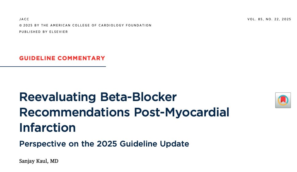 Abdulla A. Damluji, MD, PhD (@drdamluji) on Twitter photo Reevaluating Beta-Blocker Recommendations Post-Myocardial Infarction: Perspective on the 2025 Guideline Update: <a href="/JACCJournals/">JACC Journals</a>
🥸Commentary on the guidelines - early beta blocker use post MI -
😱<a href="/MichaelGNanna/">Michael Nanna</a> wrote extensively on this in older pts.
🥸Take a look
👇👇👇 Reevaluating Beta-Blocker Recommendations Post-Myocardial Infarction: Perspective on the 2025 Guideline Update: <a href="/JACCJournals/">JACC Journals</a>
🥸Commentary on the guidelines - early beta blocker use post MI -
😱<a href="/MichaelGNanna/">Michael Nanna</a> wrote extensively on this in older pts.
🥸Take a look
👇👇👇