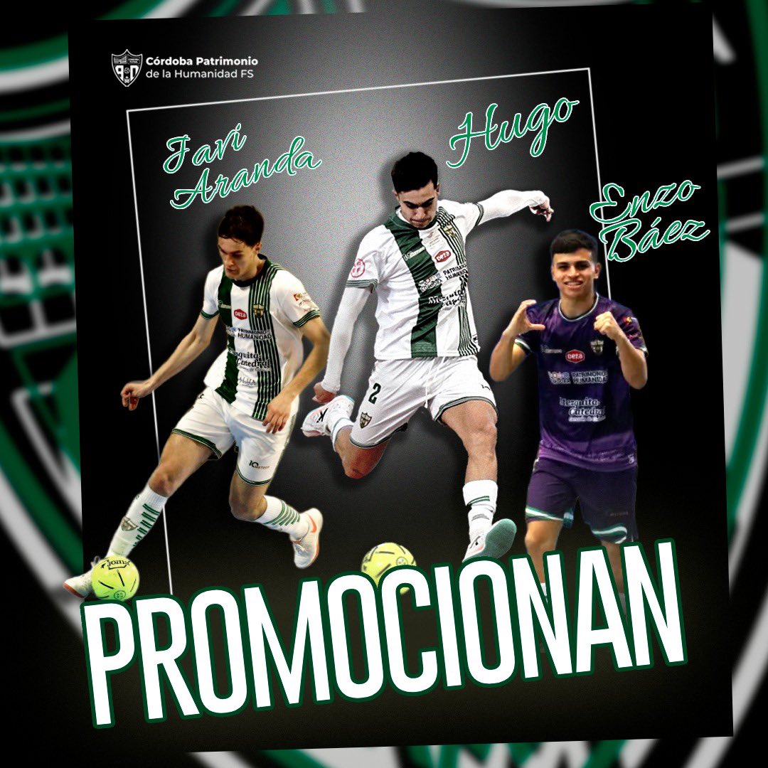 📣 [OFICIAL] Hugo Expósito, Javi Aranda y Enzo Báez promocionan a la primera plantilla.

➡️ Los tres jovenes jugadores, con ficha la pasada campaña en el equipo filial, ya han debutado en 1ª División. 

💻 acortar.link/3iWKwA 

#CordobaPatrimonio #PrimeraDivisionFS