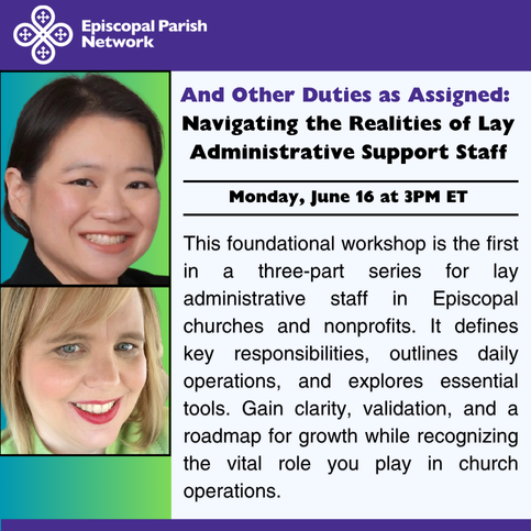 EpiscoParish's tweet image. And Other Duties as Assigned: Navigating the Realities of Lay Administrative Support Staff
Mon., 6/16 @ 3PM ET
Register through the link in our bio!
#Episcopal #EpiscopalParishes