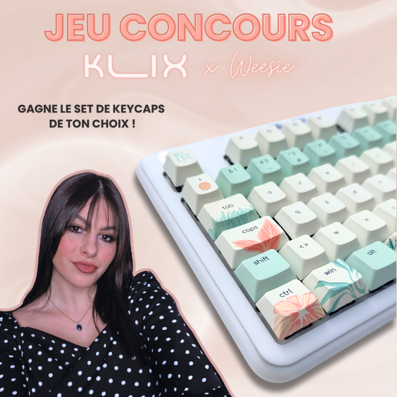GIVEAWAY 🎉 

Pour célébrer notre collab avec <a href="/Weesiie/">GL Weesie ☀️</a>, on te fait gagner le set de Keycaps de ton choix !

Pour participer : 
   - 🔁RT et like 
   - 🤝Follow @klixgg  
📅Tirage au sort : 21/06/2025

GLHF ! ⚡️
