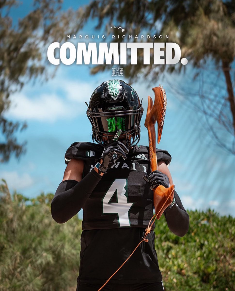 Hawai'i Huddle (@hawaiihuddle) on Twitter photo 3⭐️ Safety Marquis Richardson has committed to Hawai'i!
The Hamilton High School star totaled 82 total tackles 2 interceptions, 2 forced fumble, 1 sack, 1 fumble recovery, and 8 pass breakups as a junior.
Richardson is Hawaii's first 2026 commit.
Welcome Home <a href="/MarquisKeoniR/">Marquis keonikaninaualii Richardson⭐️⭐️⭐️</a> 🌈 3⭐️ Safety Marquis Richardson has committed to Hawai'i!
The Hamilton High School star totaled 82 total tackles 2 interceptions, 2 forced fumble, 1 sack, 1 fumble recovery, and 8 pass breakups as a junior.
Richardson is Hawaii's first 2026 commit.
Welcome Home <a href="/MarquisKeoniR/">Marquis keonikaninaualii Richardson⭐️⭐️⭐️</a> 🌈