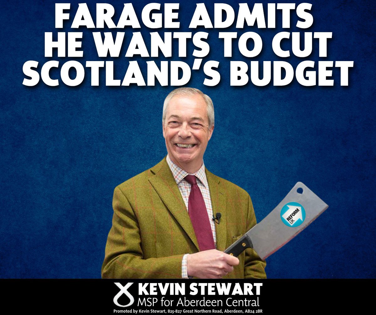 On a visit to Aberdeen today, Nigel Farage admitted that he wants to cut Scotland’s budget.

That would mean less money for doctors, nurses &amp; our NHS.

He has previously said that he wants an insurance based system for healthcare.

Don’t let Farage &amp; his band privatise our NHS.