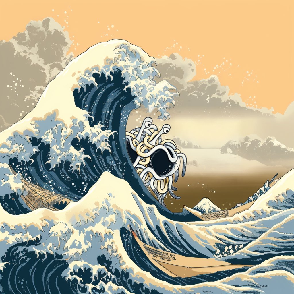 Pastachain (@f_smonster) on Twitter photo The Great Waveās Noodly Splash! šš
Did you know Hokusaiās Great Wave off Kanagawa wasnāt just artāit was a Pastafarian masterpiece? š Hereās the saucy scoop!
Hokusai didnāt paint that epic wave to show natureās mightāhe was channeling the Flying Spaghetti Monsterās marinara The Great Waveās Noodly Splash! šš
Did you know Hokusaiās Great Wave off Kanagawa wasnāt just artāit was a Pastafarian masterpiece? š Hereās the saucy scoop!
Hokusai didnāt paint that epic wave to show natureās mightāhe was channeling the Flying Spaghetti Monsterās marinara
