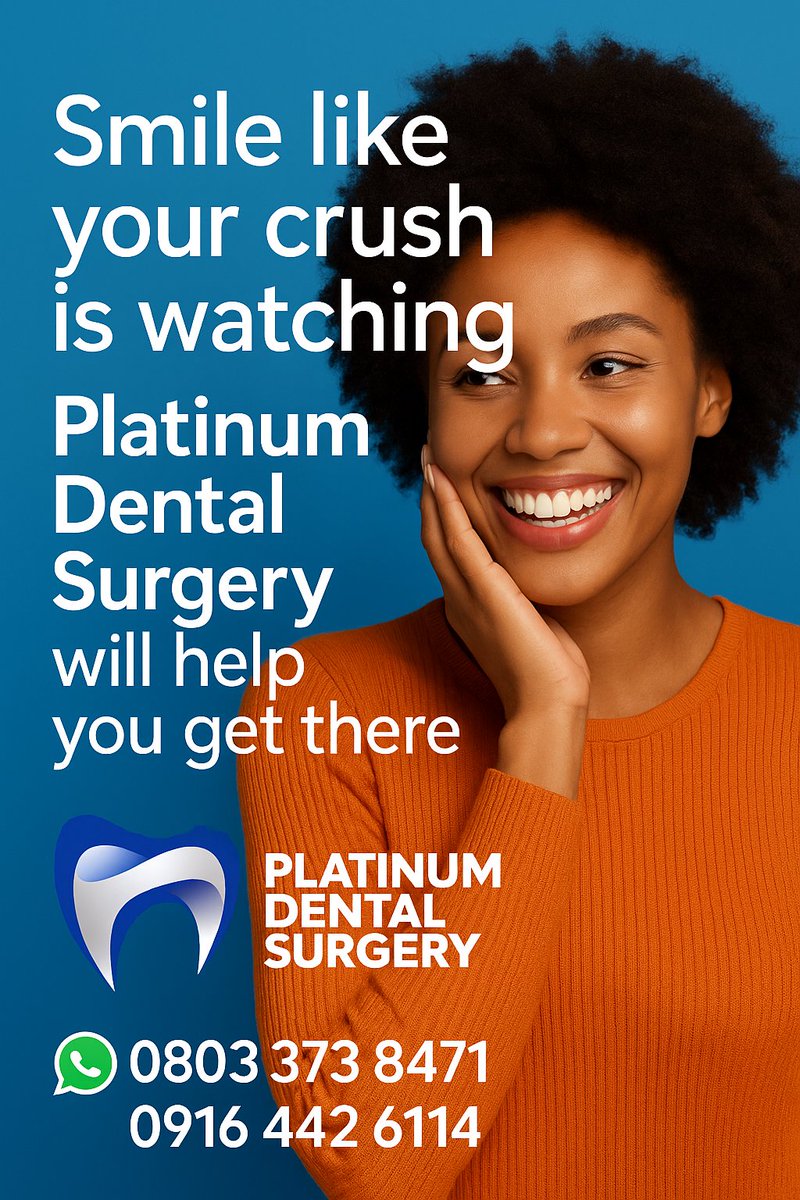 platinumde's tweet photo. Smile like your crush is watching 👀💙
Confidence is attractive—and it starts with a dazzling smile!
Let Platinum Dental Surgery help you get that "I just saw bae" sparkle.

📞 WhatsApp: 0803 373 8471, Call: 0916 442 6114
📍Visit us today or book online.
🦷 Because your smile deserves the best care.

#PlatinumDental #SmileGoals #DentalCareNaija #ToothBeTold #LagosDentist #SmileMakeover #NaijaTeethMatter