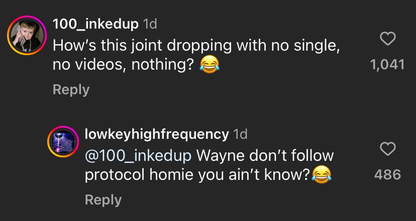 Yall gon need to let that music talk ,yall so spoiled by big rollouts and PR stunts yall done forgot how to anticipate the music 🎧🔥

Tha Carter VI  
6/6/25