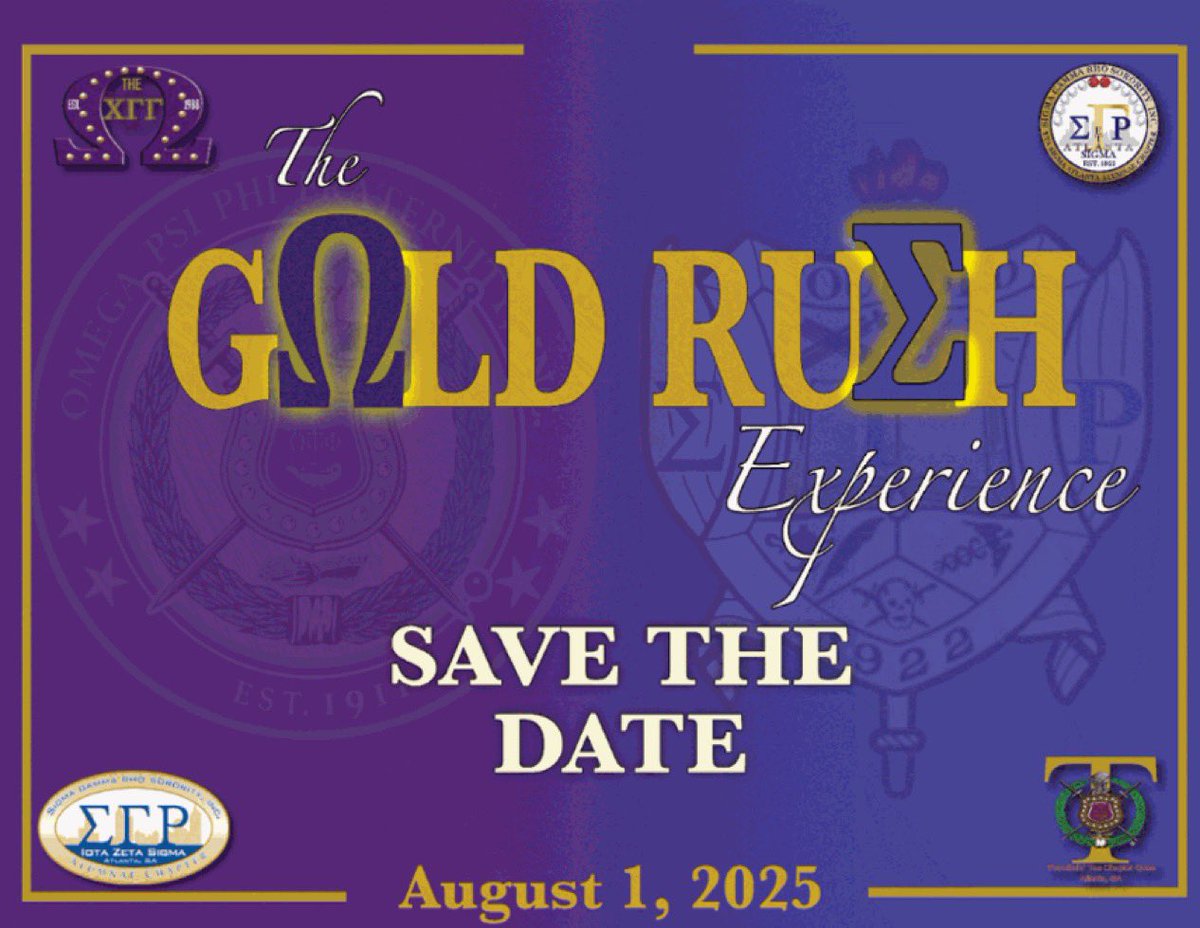 🔥The wait is over!🔥
Save the date: Aug 1st for The Gold Rush Experience 💛
Hosted by the ladies of SGRho (ΗΣ &amp; ΙΖΣ) + the men of ΩΨΦ!
More details soon 👑

#ChiGammaGamma #XGG #ThunderinTau #SGRHO1922 #IotaZetaSigma #SGRHOATLIZS #EtaSigma #AtlantaSGRHO #ATLPoodles #GoldRush