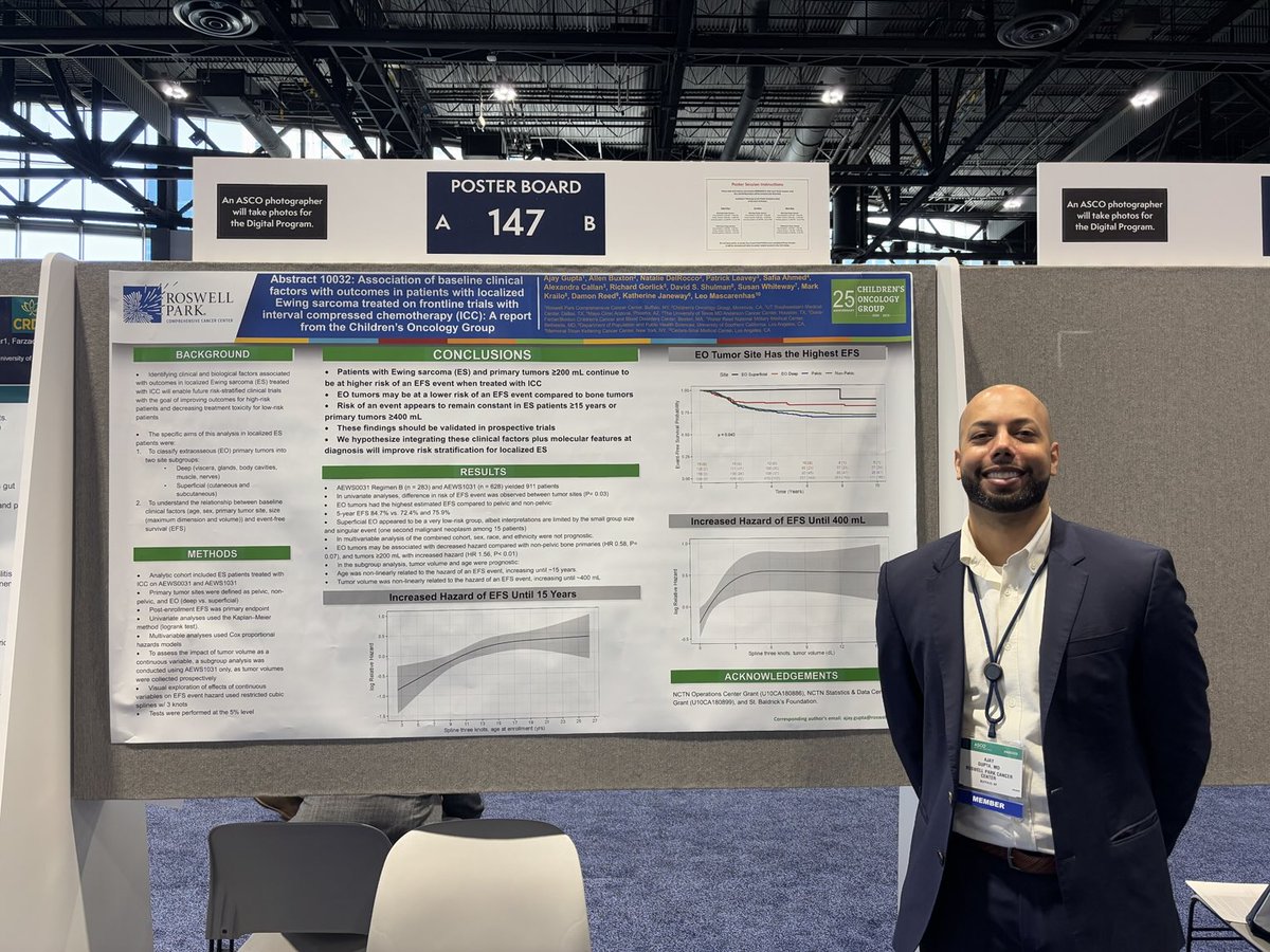 Kara Kelly (@karakellymd) on Twitter photo Congrats to <a href="/AjayGuptaMD1/">Ajay Gupta MD</a> from <a href="/RoswellOCHPeds/">Roswell Park Oishei Children’s Peds Heme/Onc</a> for his abstract presentation examining baseline risk factors in localized Ewing sarcoma utilizing <a href="/COGorg/">Children’s Oncology Group</a> data. #ASCO2025 Congrats to <a href="/AjayGuptaMD1/">Ajay Gupta MD</a> from <a href="/RoswellOCHPeds/">Roswell Park Oishei Children’s Peds Heme/Onc</a> for his abstract presentation examining baseline risk factors in localized Ewing sarcoma utilizing <a href="/COGorg/">Children’s Oncology Group</a> data. #ASCO2025