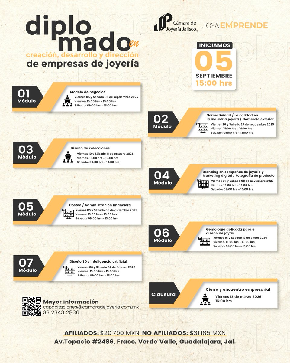 Inscríbete en nuestro Diplomado en Creación, Desarrollo y Dirección de Empresas de Joyería y desarrolla habilidades competitivas dentro del sector joyero. 

📆Iniciamos el 5 de sept

Da click en el siguiente enlace y conoce más detalles:
cedij.com.mx/diplomado-en-c…

📞 33 2343 2836