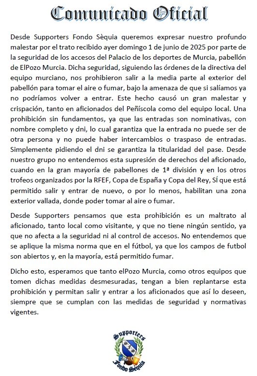 COMUNICADO OFICIAL
Viaje a Murcia (1/6/25)