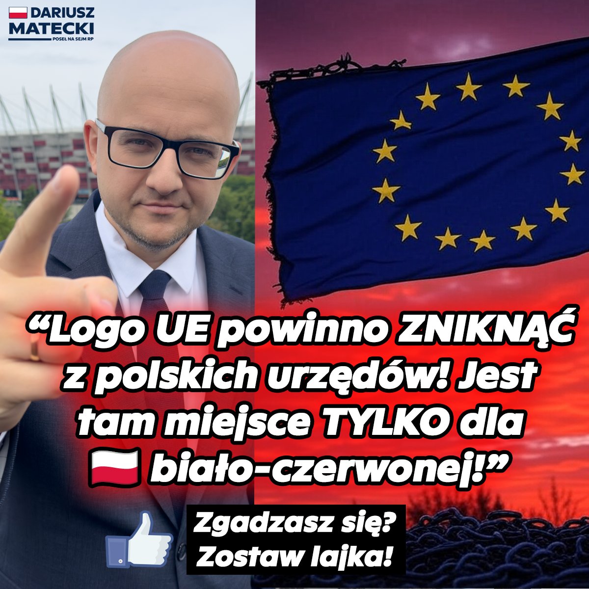 Na polskich urzędach powinna wisieć tylko 🇵🇱 biało-czerwona flaga! Inne flagi mogą wisieć tylko w przypadku wizyt zagranicznych, bądź oficjalnych wizyt przedstawicieli organizacji pozarządowych. Zgadzasz się ze mną? Polub ten wpis i udostępnij! 👍 

Traktaty UE nie nakazują