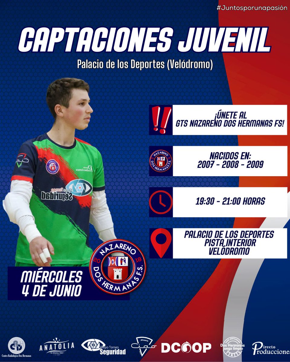 ❤️💙 ¡Te estamos buscando! Únete al GTS #NazarenoDosHermanasFS

📣 Nuestro equipo juvenil abre captaciones para la próxima temporada tras una campaña espectacular, en la que hemos peleado por el ascenso de categoría y firmamos un segundo puesto en liga.