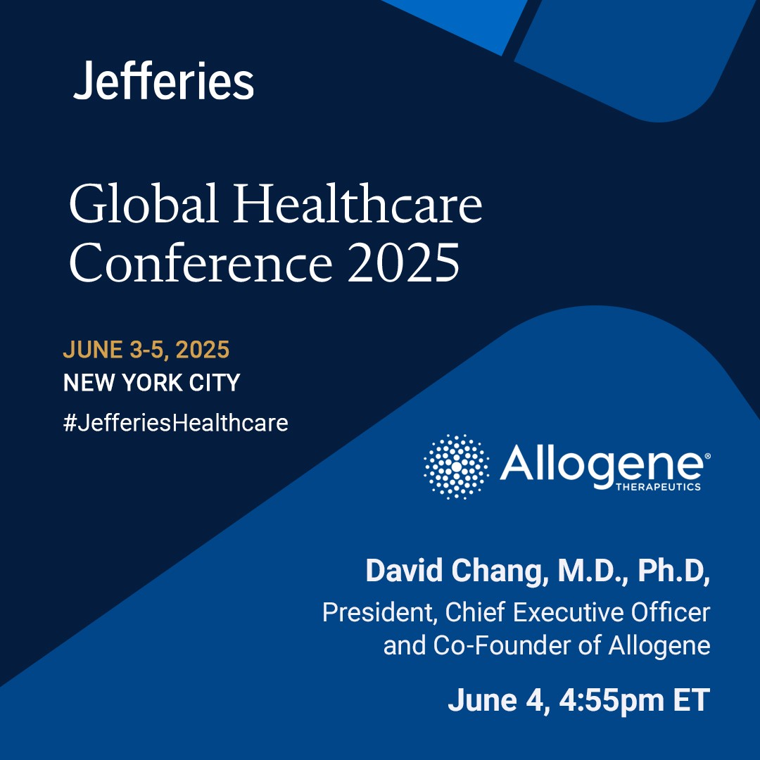 We are looking forward to our fireside chat at the upcoming <a href="/Jefferies/">Jefferies</a> Global Healthcare Conference. Tune in to hear why we believe in the future of AlloCAR T™ products. Webcasts available in the IR section of our website. #CART $ALLO

Tune Into Our Fireside Chat: