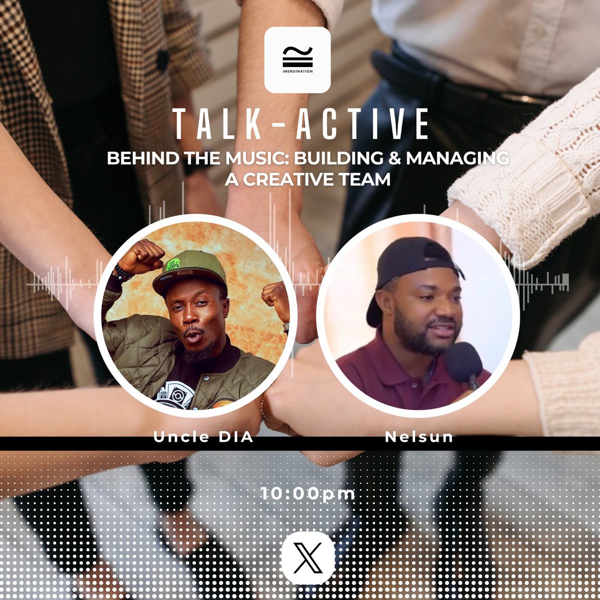 It's another Monday, and the TalkActive session powered by <a href="/Imergination/">Imergination Music</a> will be live by 10pm tonight.

Join <a href="/uncle_DIA/">♠️ Gwaska</a> and myself as we discuss: 'Building &amp; managing a creative team', as it affects emerging creatives.

It promises to be exciting and insightful.

See you there.