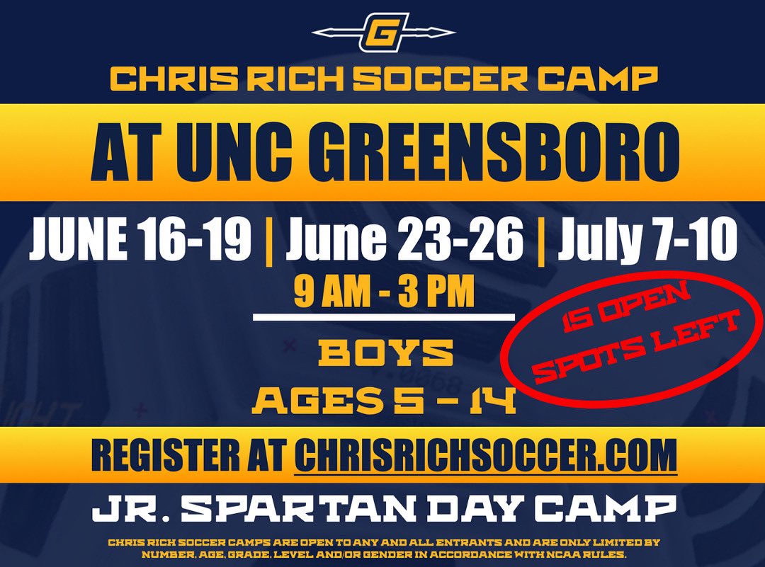 We are less than 2 WEEKS AWAY from our first Jr. Spartan Day Camp of the summer!

We only have 15 open spots left. Don’t miss your chance to train, play &amp; have a blast!

Register now before it’s too late! ⏳⚽️🙌