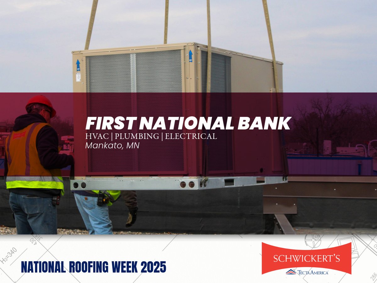 Schwickerts's tweet image. We&apos;re proud to highlight our planned services this #NationalRoofingWeek!

First National Bank is one of our HVAC Planned Service customers. This spring, we replaced a rooftop unit that reached the end of its lifespan.

See more: schwickerts.com/projects/

--
#SignatureProjects