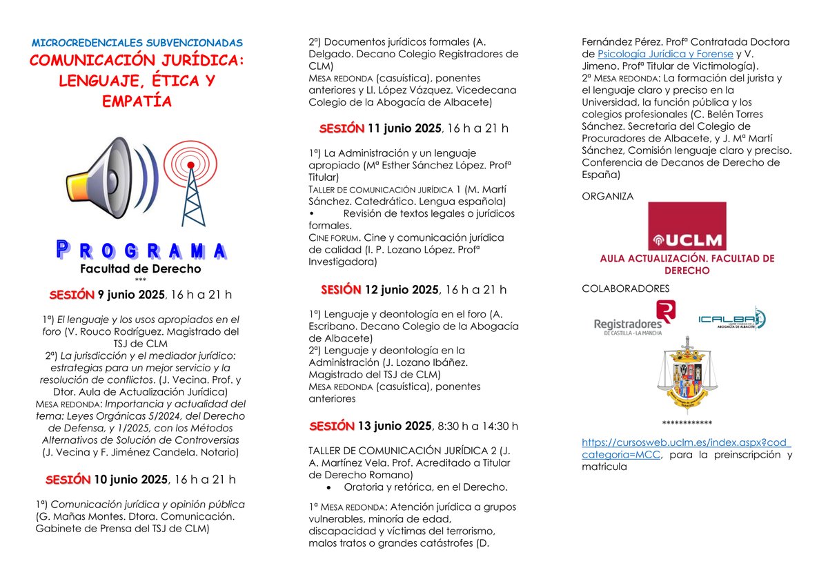 Ilustre Colegio de Procuradores de Albacete (@procualba) on Twitter photo ℹ️ La <a href="/FacDerechoAB/">Fac. Derecho - AB</a> organizará del 9 al 13 de junio del 2025 unas jornadas que versarán sobre el lenguaje, la ética y la empatía en la comunicación jurídica, que cada vez va adquiriendo más importancia en la sociedad actual.
Más información: procuradoresalbacete.org/comunicacion-j… ℹ️ La <a href="/FacDerechoAB/">Fac. Derecho - AB</a> organizará del 9 al 13 de junio del 2025 unas jornadas que versarán sobre el lenguaje, la ética y la empatía en la comunicación jurídica, que cada vez va adquiriendo más importancia en la sociedad actual.
Más información: procuradoresalbacete.org/comunicacion-j…