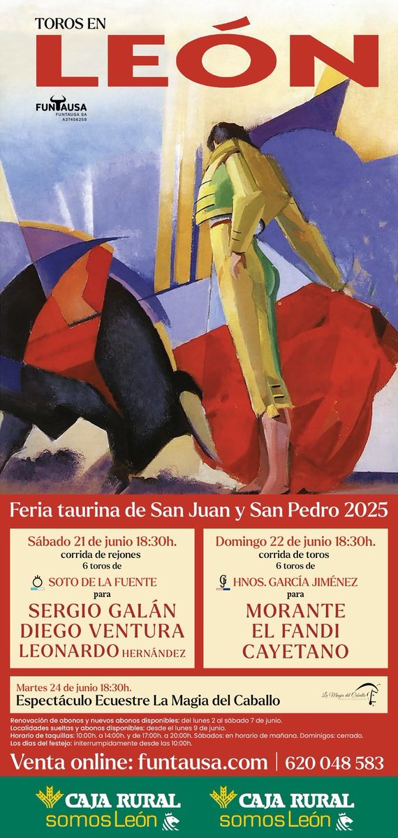 🐃 LEÓN, "Feria de San Juan y de San Pedro".

➡️ Renovación de abonos y nuevos abonos disponibles desde hoy 2 de junio al sábado 7 de junio.

➡️ Localidades sueltas desde el 9 de junio.

Compra aquí tus entradas 👇🏻

bacantix.com/entradas/webfo…