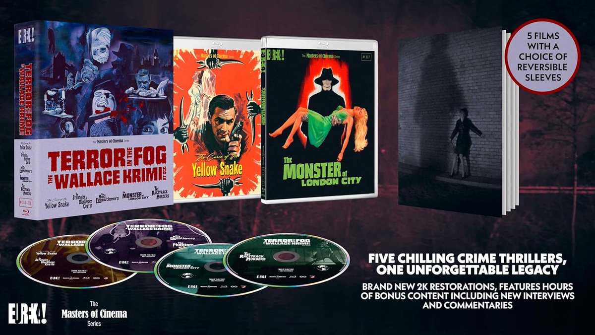 The_Ent_Factor's tweet photo. The 5-film horror collection TERROR IN THE FOG: WALLACE KRIMI AT CCC (1963-1964) has been released on Blu-ray
https://t.co/pRKy04P6dJ
#bluray #classicmovies #classicfilms #horror #horrormovies #terrorinthefog #cccfilm @Eurekavideo https://t.co/P3TErFKEcE