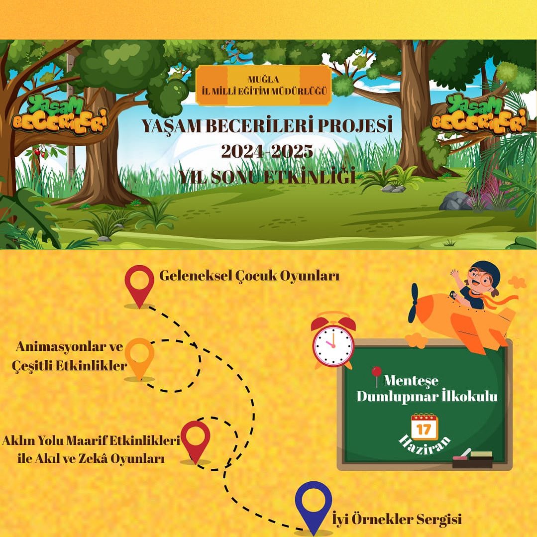 YAŞAM BECERİLERİ PROJESİ YIL SONU ETKİNLİĞİNE DAVETLİSİNİZ

Yaşam Becerileri Projesi kapsamında, 2024-2025 eğitim öğretim yılı yıl sonu etkinliği, dopdolu içeriğiyle çocuklarımızla buluşuyor.

📅 17 Haziran 2025, Salı
⏰ 10.00
📍 Menteşe Dumlupınar İlkokulu

Etkinlik kapsamında: