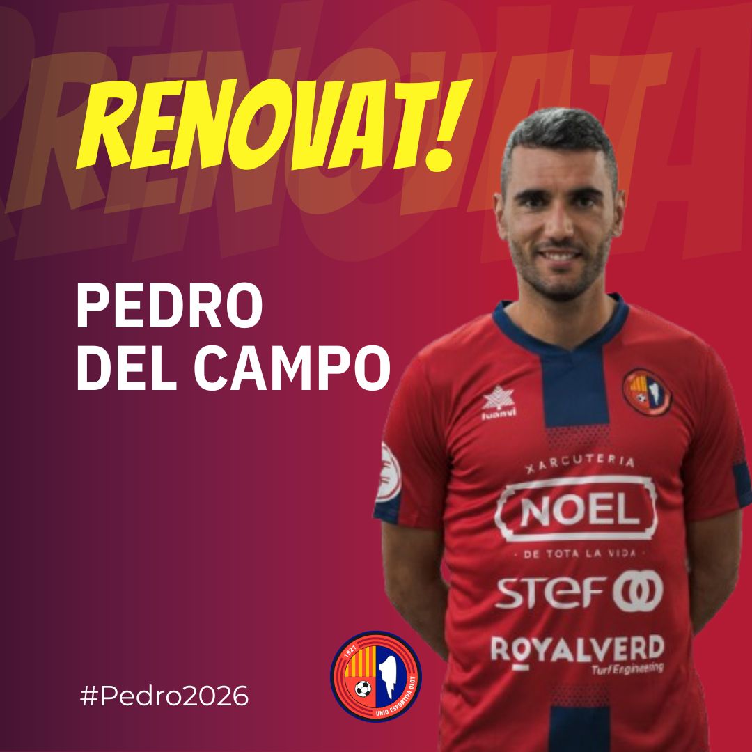 [OFICIAL]: 🤝✅ El capità Pedro del Campo diu sí a un any més amb la #UEOlot. 

🎩 El migcampista figuerenc viurà la seva setena temporada a la Garrotxa.

🤩 Quina gran notícia, <a href="/Pdelcampo91/">Pedro del Campo</a>. Molt feliços de poder-te seguir gaudint!

ℹ️ ueolot.com/2025/06/02/ped…

#Pedro2026 #2RFEF3