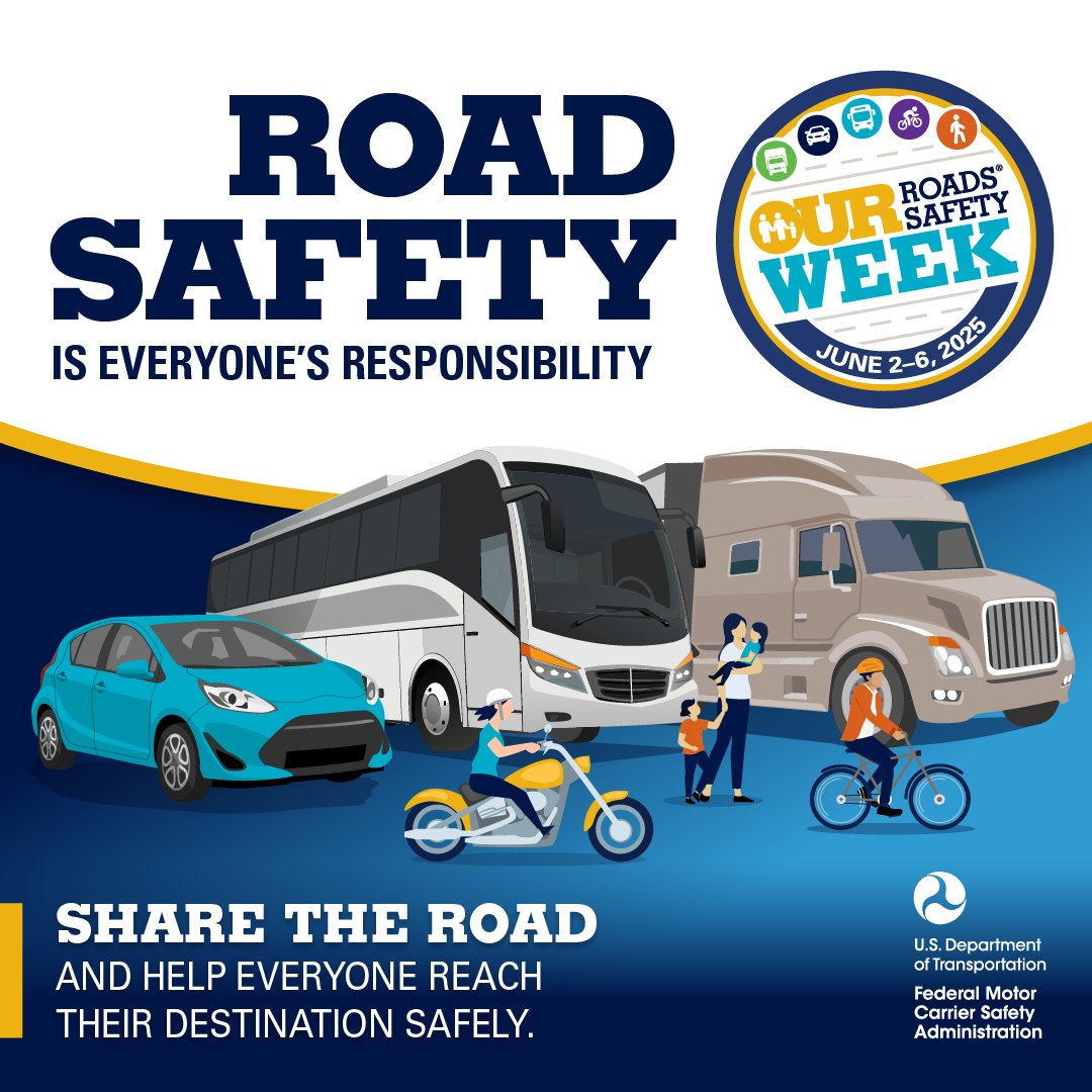 NC_GHSP (@nc_ghsp) on Twitter photo In line with <a href="/USDOT/">U.S. Department of Transportation</a> Federal Motor Carrier Safety Administration's "Our Roads, Our Safety Week," it's a great time to brush up on our knowledge about safely navigating the roads with large trucks and buses. Safety on our roads is a shared responsibility. #OurRoadsOurSafety In line with <a href="/USDOT/">U.S. Department of Transportation</a> Federal Motor Carrier Safety Administration's "Our Roads, Our Safety Week," it's a great time to brush up on our knowledge about safely navigating the roads with large trucks and buses. Safety on our roads is a shared responsibility. #OurRoadsOurSafety