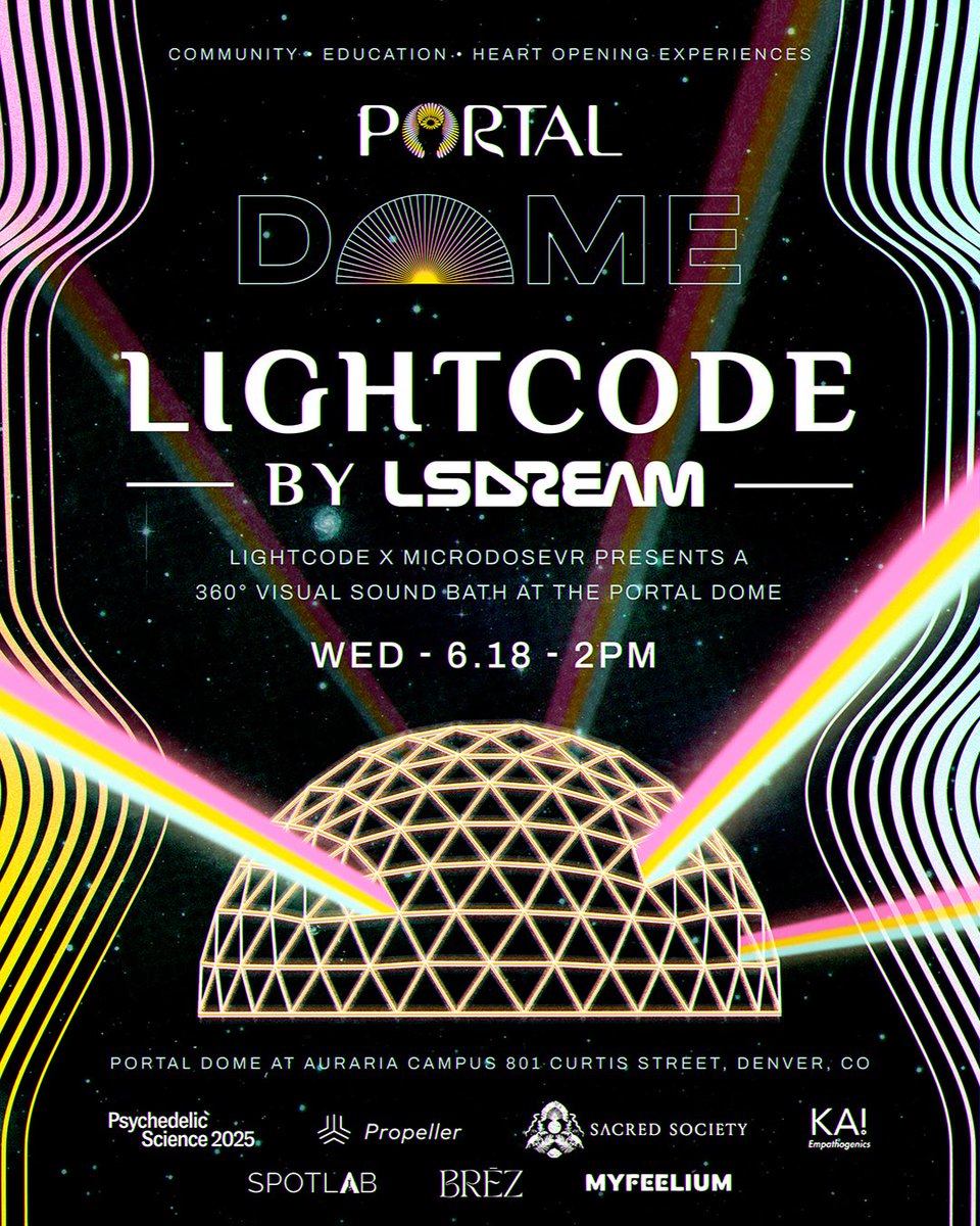 lsdream's tweet image. Surprise! Partnering up with @microdoseVR to offer the first ever Lightcode 360 visual soundbath on June 18th in Denver 🫶🏼
youaretheportal.com/events/portal-…
