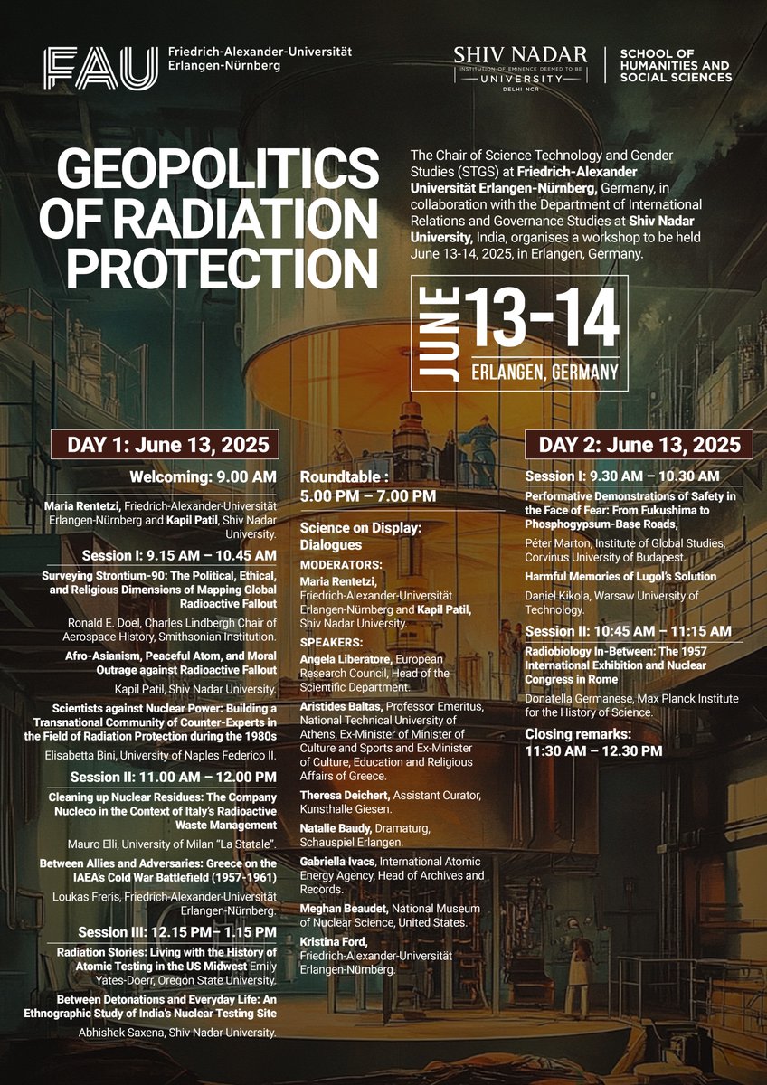 mrentetz's tweet image. Join us in Erlangen, Germany on June 13–14, 2025 for the international workshop on the #Geopolitics of #Radiation #Protection co-organized with @KapilD_P
From Cold War fallout to global nuclear policy—history, science, diplomacy & power intersect
#RadiationPolitics #STS @UniFAU