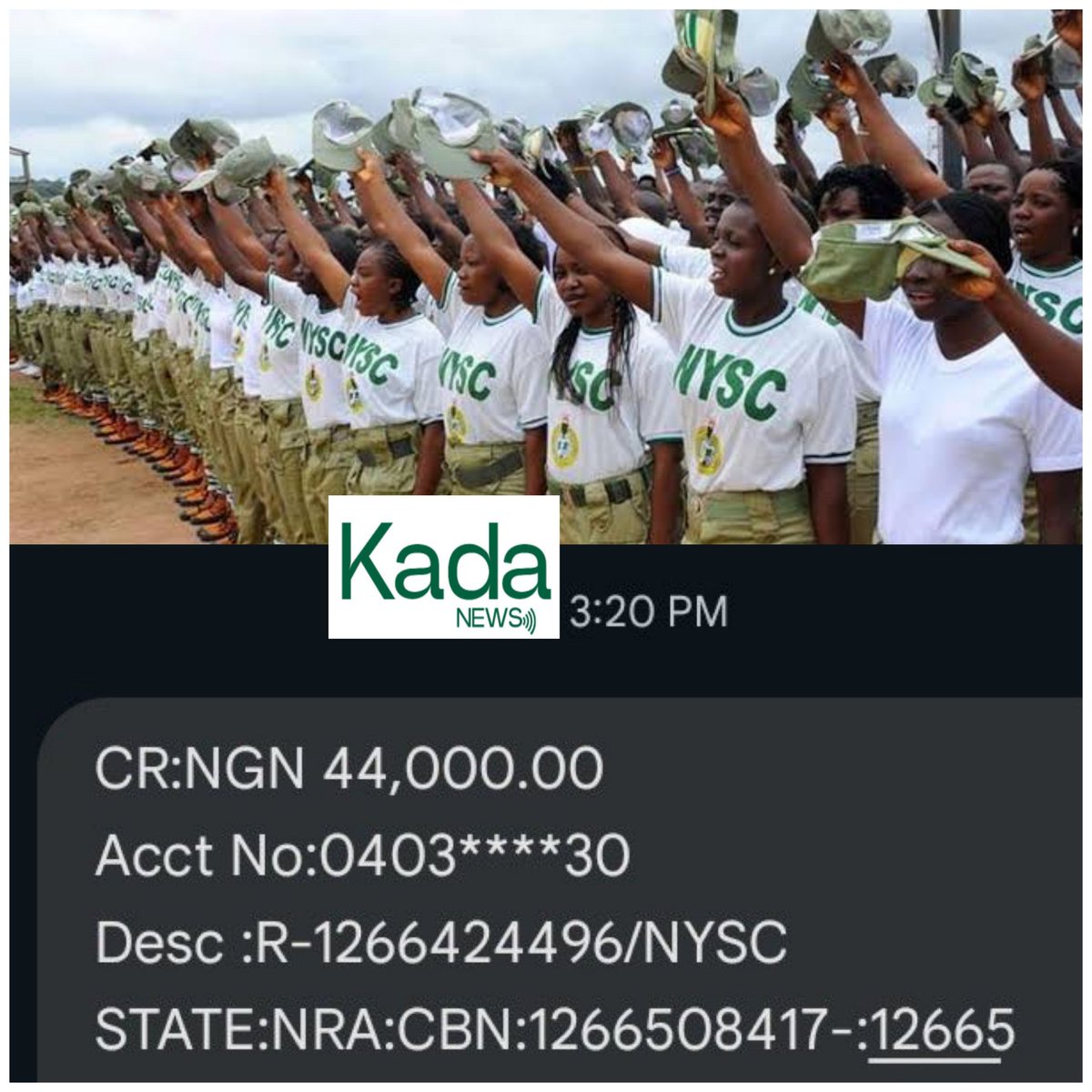 kadanewsng's tweet photo. BREAKING NEWS: NYSC Begins Payment of Arrears to Corps Members
In a welcome development, the National Youth Service Corps (NYSC) has officially commenced the payment of arrears to corps
#KadaNews #KadaTV #KadaNaija #KadunaGist #NYSC #NYSCAllowance
#Corpers #N44kArrears https://t.co/5FbTka02NJ