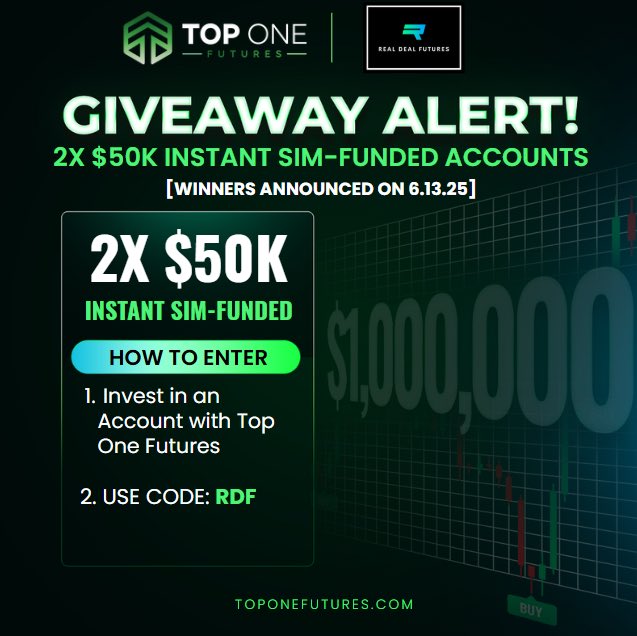 Zach Boyajian (@realdealzach) on Twitter photo 🚨 GIVEAWAY!🚨
I’ve teamed up with <a href="/TopOneFutures/">TopOneFutures</a> to giveaway TWO 50k Accounts!
To enter:
1️⃣ Follow me and <a href="/TopOneFutures/">TopOneFutures</a>
2️⃣ Like this post ❤️
3️⃣ Retweet this post🔁
4️⃣ Tag 3 friends
Code RDF = best deal
Winners will be picked on June 13th! GOOD LUCK!
$ES $NQ 🚨 GIVEAWAY!🚨
I’ve teamed up with <a href="/TopOneFutures/">TopOneFutures</a> to giveaway TWO 50k Accounts!
To enter:
1️⃣ Follow me and <a href="/TopOneFutures/">TopOneFutures</a>
2️⃣ Like this post ❤️
3️⃣ Retweet this post🔁
4️⃣ Tag 3 friends
Code RDF = best deal
Winners will be picked on June 13th! GOOD LUCK!
$ES $NQ