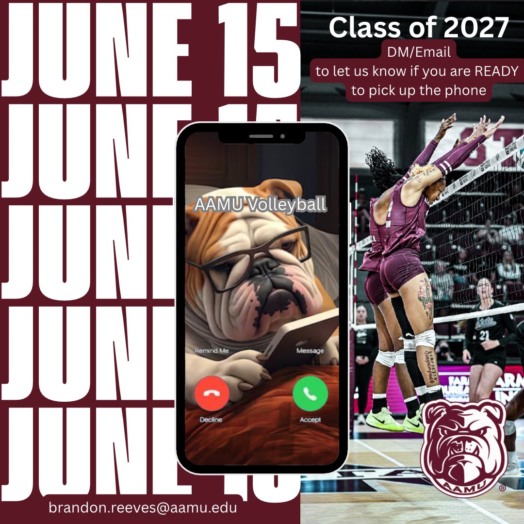 AlabamaAmvb's tweet image. Its almost that time Class of 2027!
#june15 #ncaavolleyball #juniorday #aamuvb