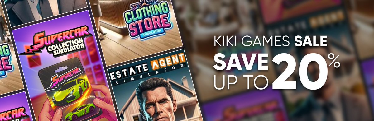 🚨 SALE ALERT! 🚨

All 3 of our simulator games are now 20% OFF for 1 week! 🎮🔥

🛍️ Clothing Store Simulator
🏠 Estate Agent Simulator
🏎️ Supercar Collection Simulator – first-ever discount!

Don’t miss that chance!

#kikigames #supercarcollectionsimulator