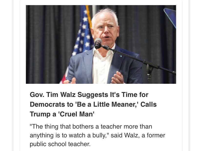 I agree with Tim Walz saying Democrats need to “be a little meaner.”

Gloves off.

The high road hasn’t gotten us anywhere.