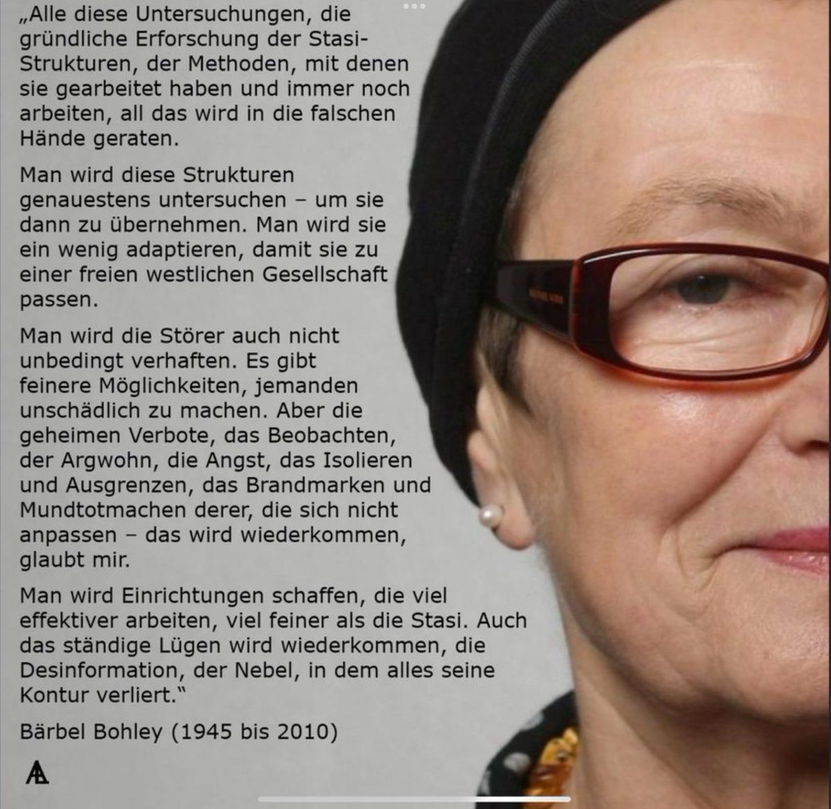 <a href="/jreichelt/">Julian Reichelt</a> Man kann sie nicht oft genug zitieren! Und ja, so langsam verblassen die Taten der Inoffiziellen Mitarbeiter - heute gibt's die offiziell und müssen nicht mal ne Verpflichtung unterschreiben ... Alle geschichtsblind in diesen Denunziantenläden!