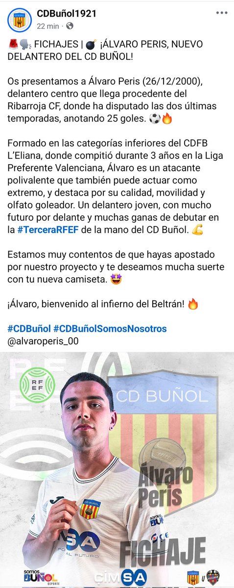 Empiezan a haber salidas de pesos pesados en el <a href="/RIBARROJACF1942/">RIBARROJA C.F.</a>  !!! 
Desde esta cuenta de X desearles toda la suerte del mundo a los dos @aleexgyampoh @alvaroperis_00