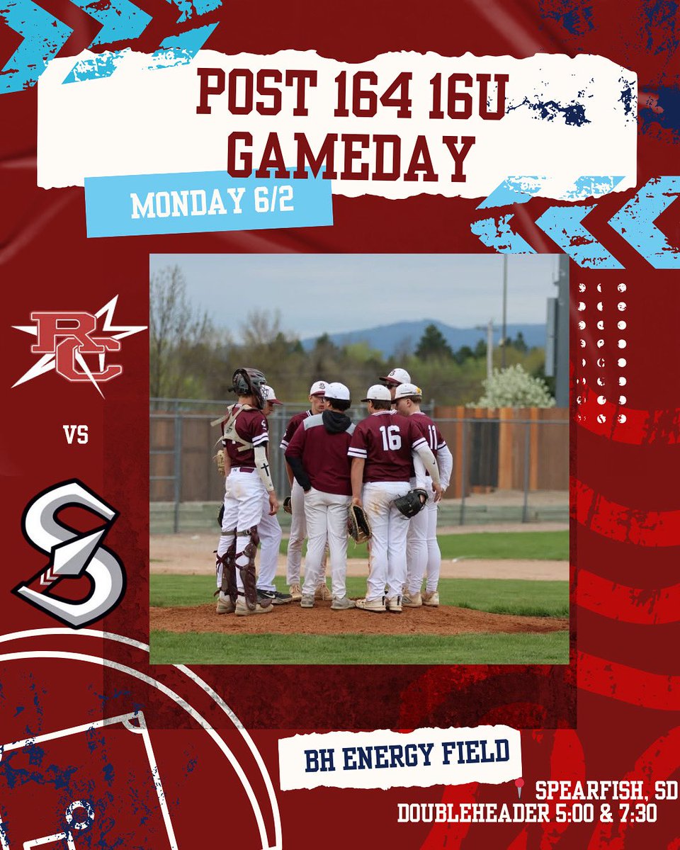 It’s game day for our 16U Junior Legion boys! Come check out the start of the legion season as they take on RC Post 320 in a home doubleheader!

🆚: <a href="/RCPost320/">RCPost320</a> Risers
📍: Spearfish, SD
🏟️: BH Power Sports Complex
🕰️: 5:00 &amp; 7:30pm
🔗: <a href="/GetGameChanger/">GameChanger</a> web.gc.com/teams/d0iuaCVm…