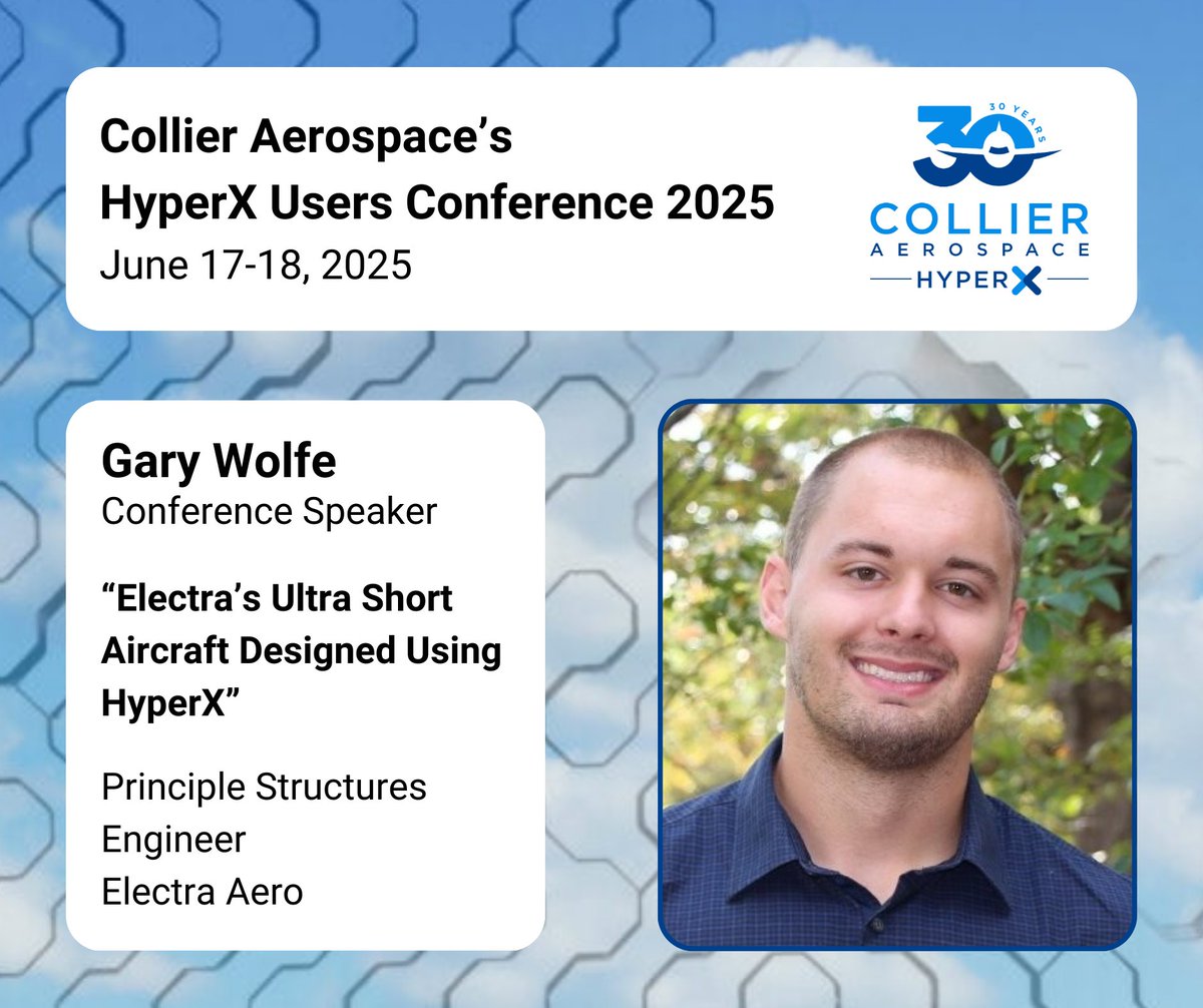 Gary Wolfe will present at the 2025 HyperX Users Conference at NASA Langley, June 17-18. His presentation will highlight how Electra's engineering team used the HyperX framework during the preliminary design phase of their EL9 Ultra Short hybrid-electric aircraft.