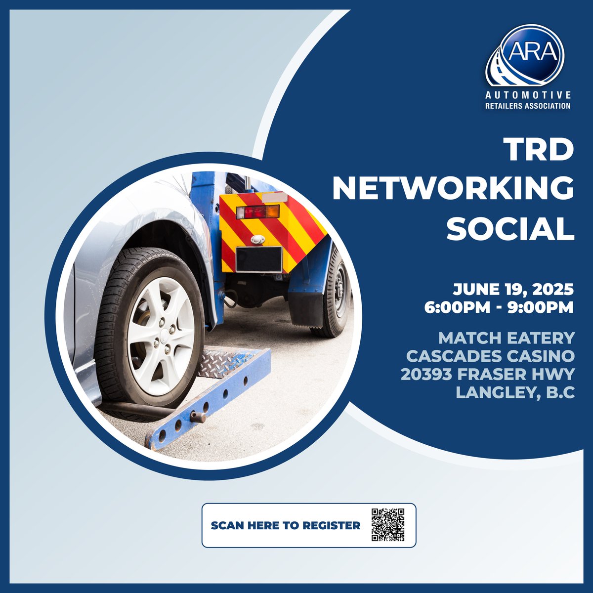 Come join the ARA team for our 2nd Towing and Recovery Network Social. Meet others in the industry and hear the latest updates from the ARA.

Register now – eventcamp.ca/event/towing-a…