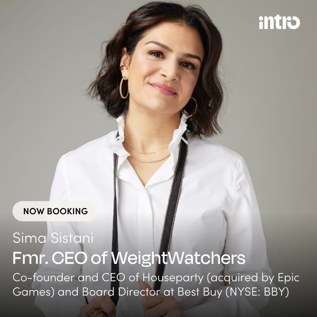Intro (@useintro) on Twitter photo Big news! You can now book <a href="/SimaSistani/">sima sistani</a> on Intro
From co-founding <a href="/houseparty/">Houseparty</a> (100M+ users, acquired by Epic Games) to leading <a href="/ww_us/">WeightWatchers</a> through a $2B+ digital transformation, Sima Sistani has mastered the art of building, scaling, and reinventing iconic brands.
- At Epic, she Big news! You can now book <a href="/SimaSistani/">sima sistani</a> on Intro
From co-founding <a href="/houseparty/">Houseparty</a> (100M+ users, acquired by Epic Games) to leading <a href="/ww_us/">WeightWatchers</a> through a $2B+ digital transformation, Sima Sistani has mastered the art of building, scaling, and reinventing iconic brands.
- At Epic, she