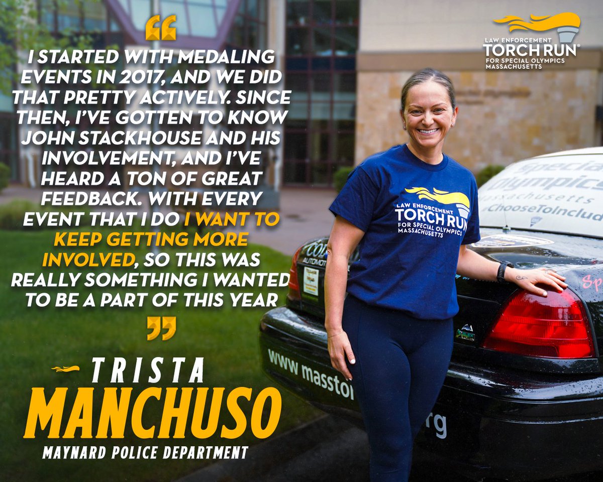 SpOlympicsMA's tweet photo. "I want to keep getting more involved." ๐๐ฅ
Trista Manchuso from the @MaynardPolice Department embodies the spirit of the Law Enforcement Torch Run as she shows up, steps up, and makes a difference.
#SpecialOlympicsMA #SummerGamesWeek #FinalLeg #SummerGames #LETR #LETRMA https://t.co/wAYQU1bzSi