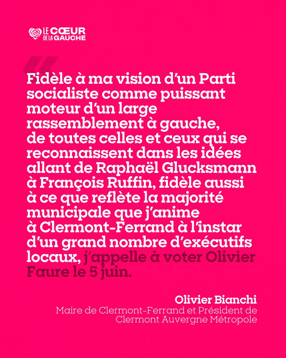 Olivier Bianchi, maire de Clermont-Ferrand et président de Clermont Auvergne Métropole, appelle à voter pour Olivier Faure le 5 juin !

Merci pour ta confiance et ton soutien 🌹