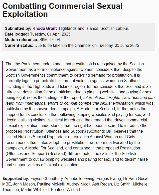 A Model For Scotland (@scotlandmodel) on Twitter photo 🙏 Thank you <a href="/RhodaGrant/">Rhoda Grant</a> for leading this important debate in <a href="/ScotParl/">Scottish Parliament</a> tomorrow.
"Scotland is an attractive destination for sex traffickers due to pimping websites and paying for sex being legal"
Exactly. <a href="/scotgov/">Scottish Government</a> must urgently outlaw paying for sex & decriminalise victims. 🙏 Thank you <a href="/RhodaGrant/">Rhoda Grant</a> for leading this important debate in <a href="/ScotParl/">Scottish Parliament</a> tomorrow.
"Scotland is an attractive destination for sex traffickers due to pimping websites and paying for sex being legal"
Exactly. <a href="/scotgov/">Scottish Government</a> must urgently outlaw paying for sex & decriminalise victims.