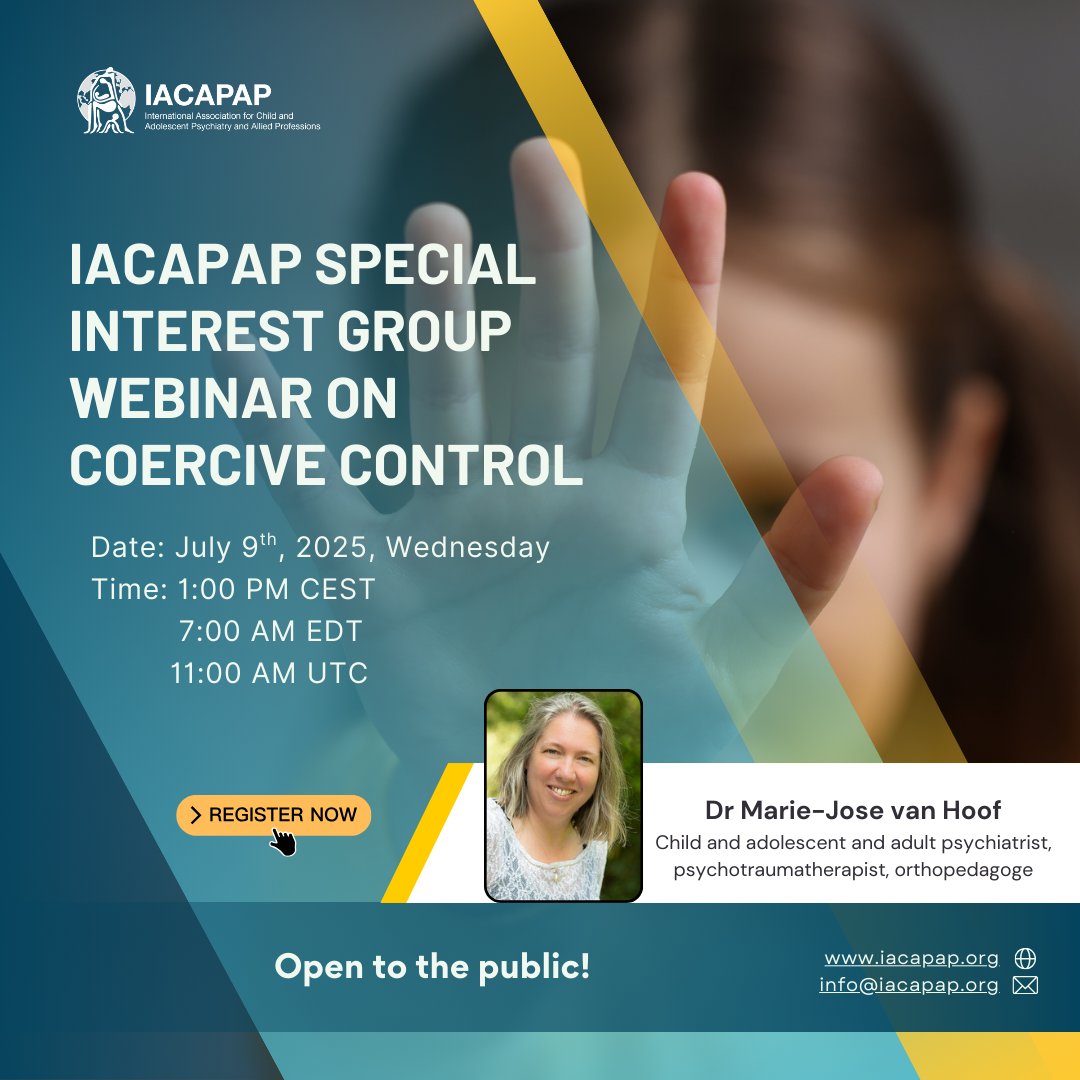 IACAPAP Special Interest Group webinar on Coercive Control - Joining forces for thriving and non-violent future generations

Free registration
Register Now: bit.ly/4kk09eE
More information: iacapap.org/news/special-i…