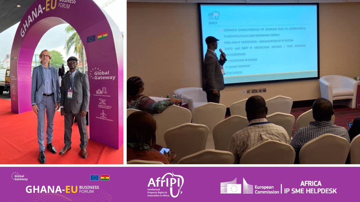 AfricaIPR's tweet photo. Last week, the @EU_IPO, in the framework of the EU-Funded #AfrIPI project and the #AfricaIPSMEHelpdesk, hosted a breakout session on practical intellectual property (#IP) topics at the 3rd #GhanaEUBusinessForum 🇪🇺🇬🇭 https://t.co/UhGuNpt8r3