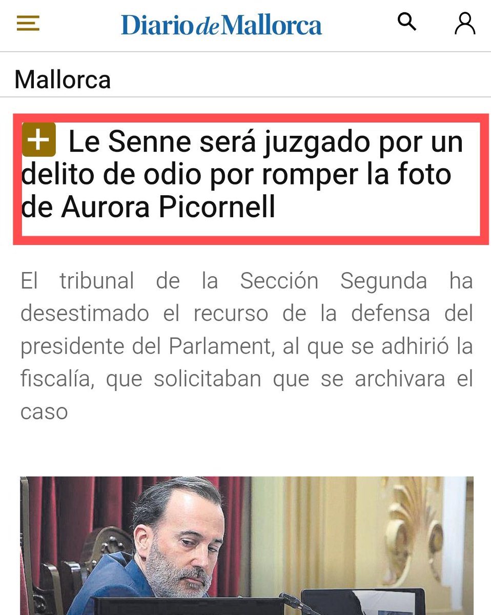 Jesús J. Jurado 💜🔻 (@jesjuradosegui) on Twitter photo L'indigne president del <a href="/ParlamentIB/">Parlament de les Illes Balears</a> serà jutjat per delicte d'odi contra les víctimes del franquisme
Se li demanen fins a 4 anys de presó Le Senne, familiar dels feixistes que varen dissenyar la repressió a Mallorca
Exigim, de nou, el seu cessament immediat L'indigne president del <a href="/ParlamentIB/">Parlament de les Illes Balears</a> serà jutjat per delicte d'odi contra les víctimes del franquisme
Se li demanen fins a 4 anys de presó Le Senne, familiar dels feixistes que varen dissenyar la repressió a Mallorca
Exigim, de nou, el seu cessament immediat