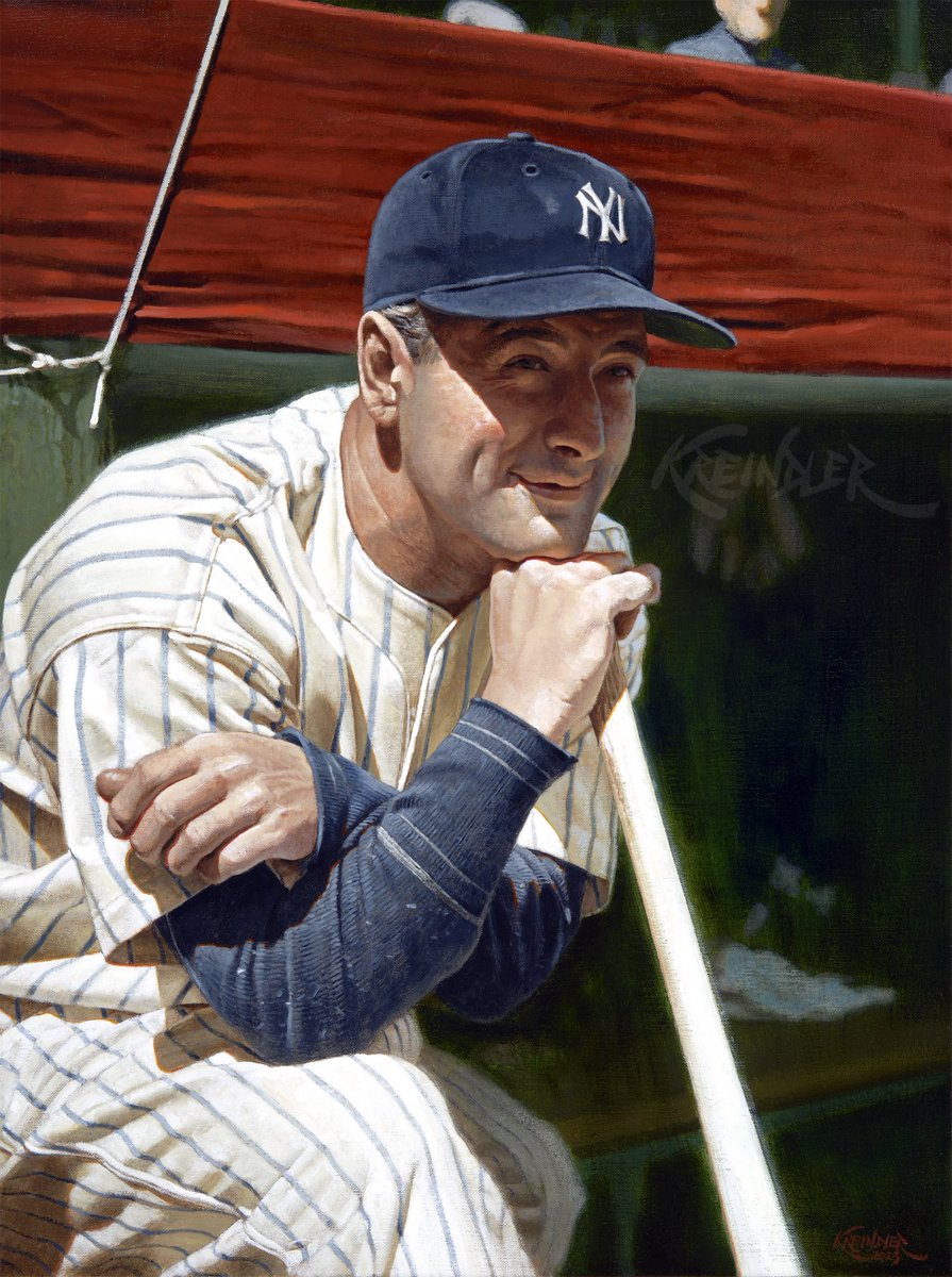 #OTD in 1941, Lou Gehrig lost his battle with ALS, passing away at the age of 38. He had been diagnosed at the Mayo Clinic less than two years prior, and unfortunately ever since, the disease has overshadowed his incredible career.  Here’s my painting depicting him in 1939.