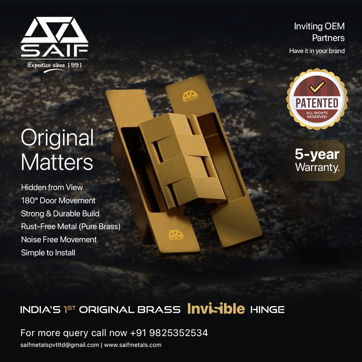 HardwareSamachr's tweet image. OEM partners welcome! Let’s collaborate and bring premium hardware to every home.

𝐒𝐚𝐢𝐟 𝐌𝐞𝐭𝐚𝐥𝐬 𝐏𝐯𝐭. 𝐋𝐭𝐝. (𝐉𝐚𝐦𝐧𝐚𝐠𝐚𝐫)
Customer Care: +91 9825352534
#SaifMetals #Jamnagar #InvisibleHinge #OriginalBrassHinge #BrassHardware #DoorHardware #InteriorDesign