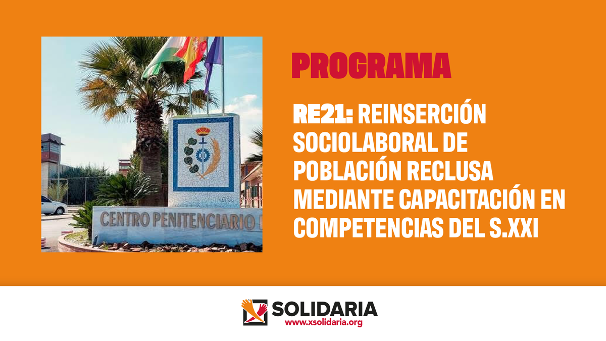 Re21 es un programa de <a href="/fundacionesplai/">Fundación Esplai</a> que forma a personas privadas de libertad en competencias digitales del S.XXI, reduciendo la brecha digital y mejorando sus oportunidades de empleo.
Gracias a la <a href="/XSolidaria/">XSolidaria</a>, esto es posible.
#HazQuePase #XSolidaria