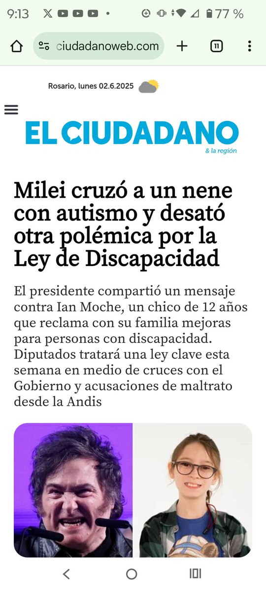 Los diarios deberían titular " LA RATA MILEI CRUZO TODOS LOS LIMITES MORALES" (En lugar de " Milei cruzó un nene con autismo)Ya decir que es un psicópata malvado es halagarlo porque este depravado y todos sus seguidores están podridos por dentro Están rotos y se  van autodestruir